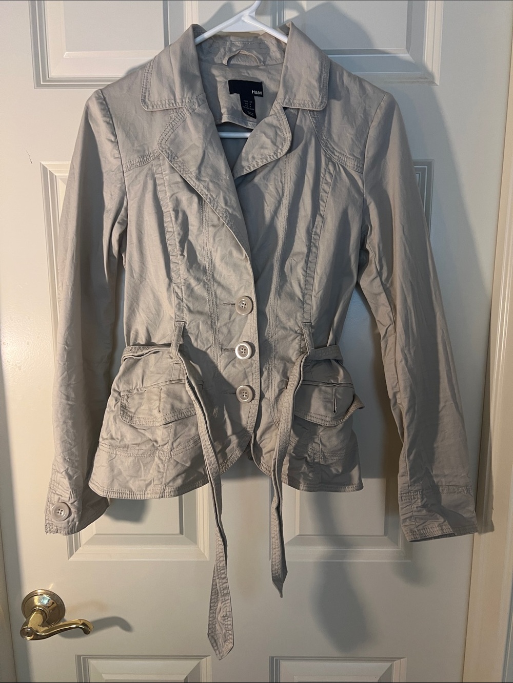 H&M Light Gray Drawstring-Waist Trench Jacket